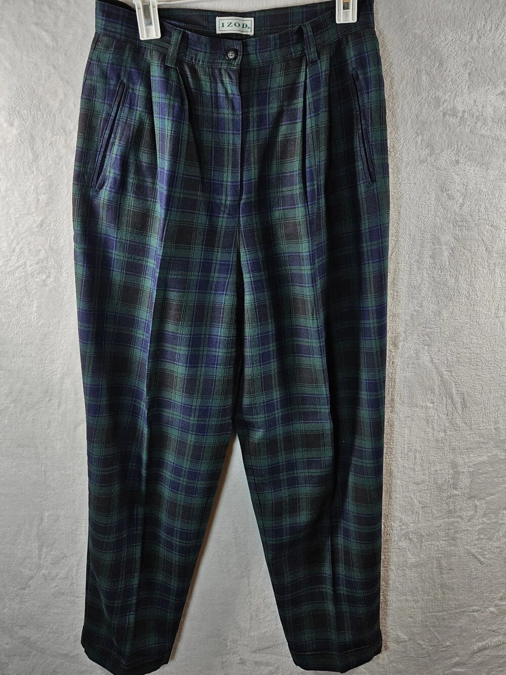 Vintage 90s IZOD Pleated Trouser Black Watch Plaid Women's Size 12 Preppy